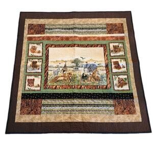 Safari Jungle Wild Animal Homemade Quilt Coverlet Tiger Elephant Giraffe 49x 48"